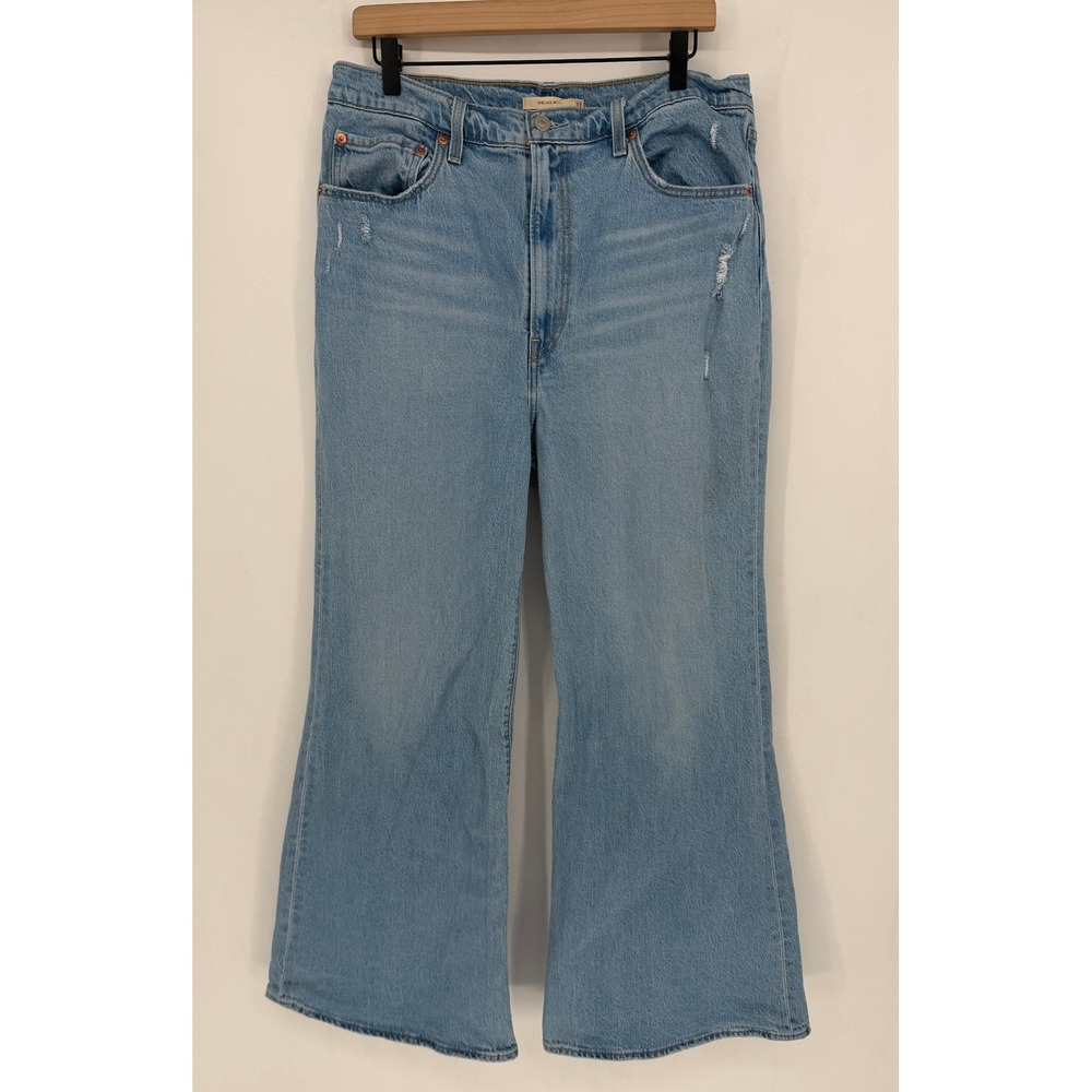 Levi's Ribcage Bell Jeans Women 33 Blue High Rise Flare Distressed Retro Hippie